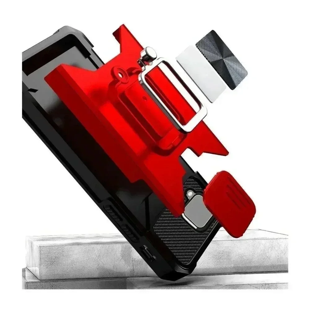 Premium Kick Stand Cardholder Case for Samsung A22 5G Shockproof Black &‎ Red